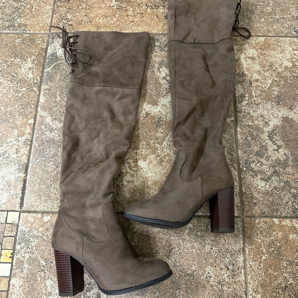 Taupe suede over the knee boots!